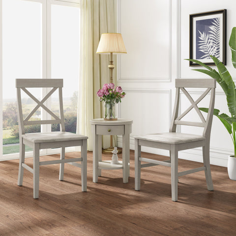 Roshan Farmhouse Acacia Wood Dining Chairs, Light Grey Wash (Set of 2)