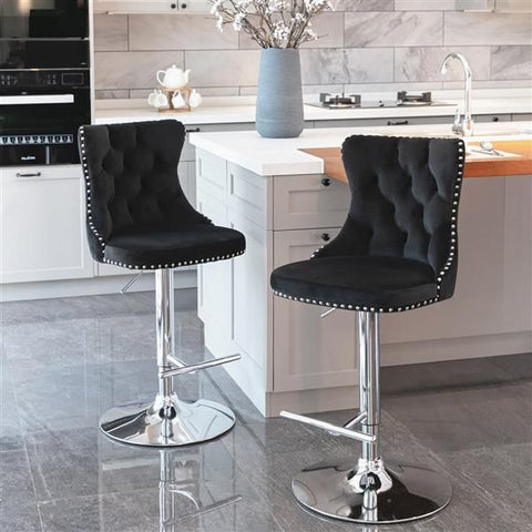 Furniture,Swivel Velvet Barstools Adjusatble Seat Height from 25-33 Inch, Modern Upholstered Chrome base Bar Stools with Backs Comfortable Tufted for Home Pub and Kitchen Island(Black,Set of 2)