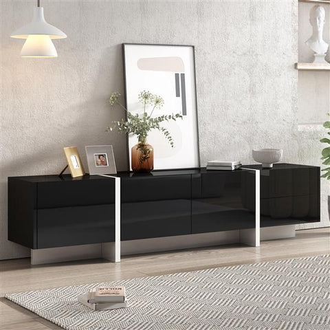 White & Black Contemporary Rectangle Design TV Stand, Unique Style TV Console Table for TVs Up to 80'', Modern TV Cabinet with High Gloss UV Surface for Living Room.