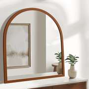 417385611 Arched Walnut Framed Bathroom Mirror